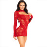 Leg Avenue - Mini Robe Avec Dentelle Manches Longues Rouge